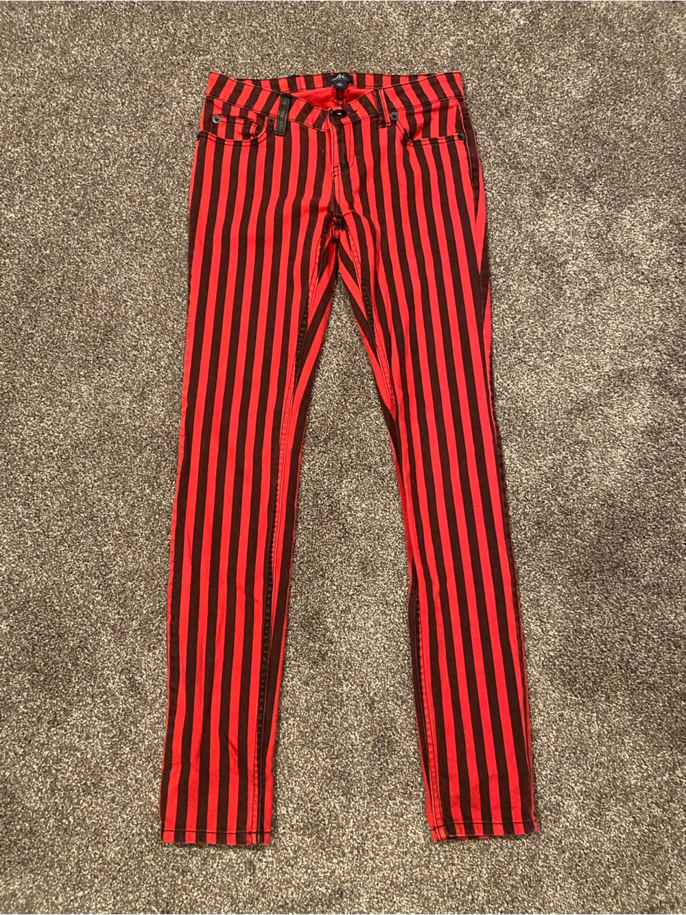Authentic Icon Red and Black Vertical Candy Stripe Pants Size 25 Goth Alt